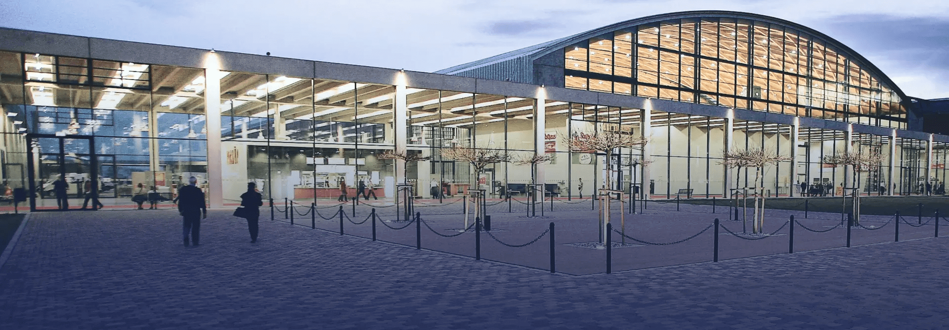 Conference hall entrance with people entering